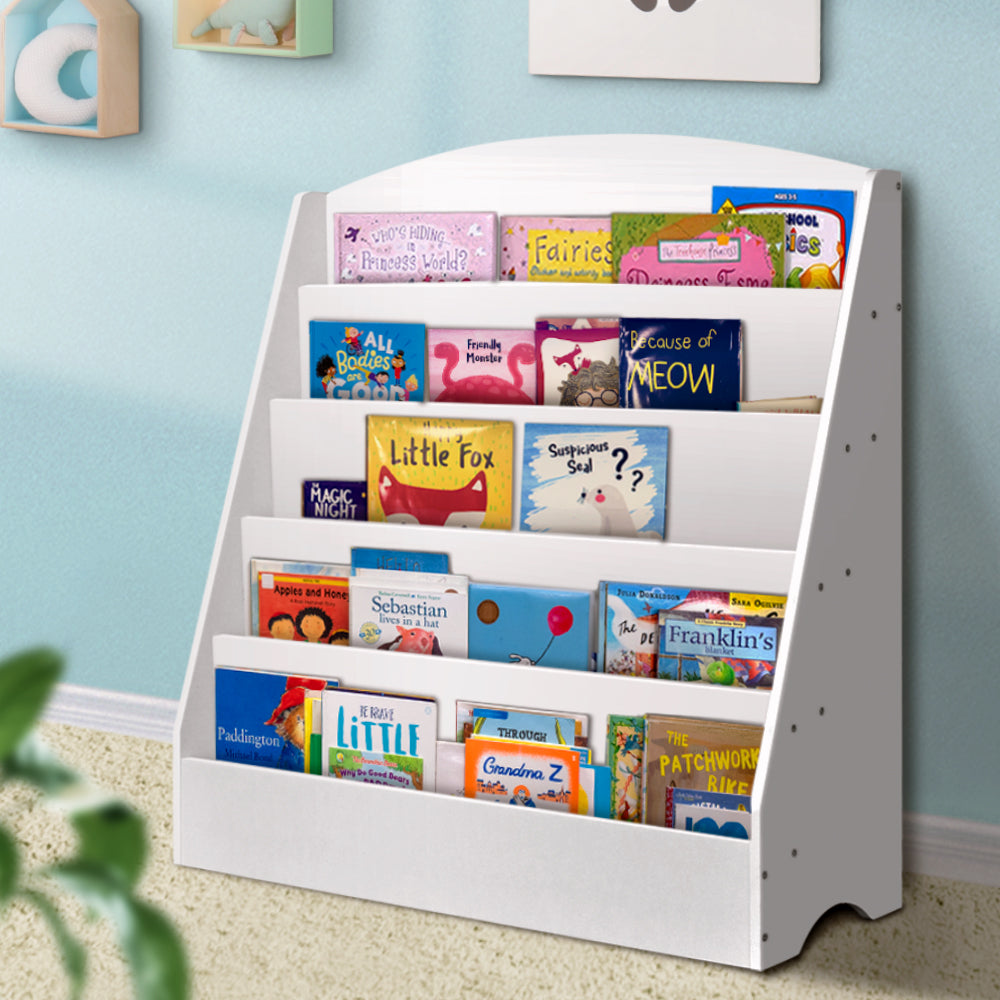 Keezi 5 Tiers Kids Bookshelf Magazine Shelf Organiser Bookcase Display Rack White