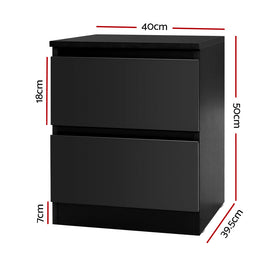 Artiss 2x Bedside Table 2 Drawers - PEPE Black - 0