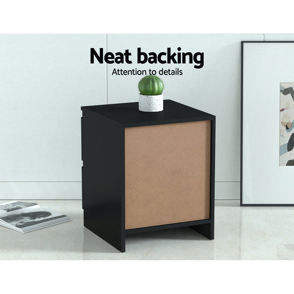 Artiss 2x Bedside Table 2 Drawers - PEPE Black