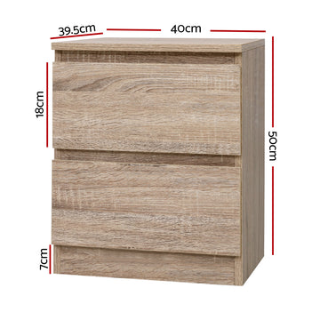Artiss 2x Bedside Table 2 Drawers - PEPE Oak - 0
