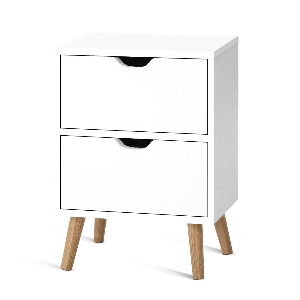 Artiss Bedside Table 2 Drawers - BODEN White - 0