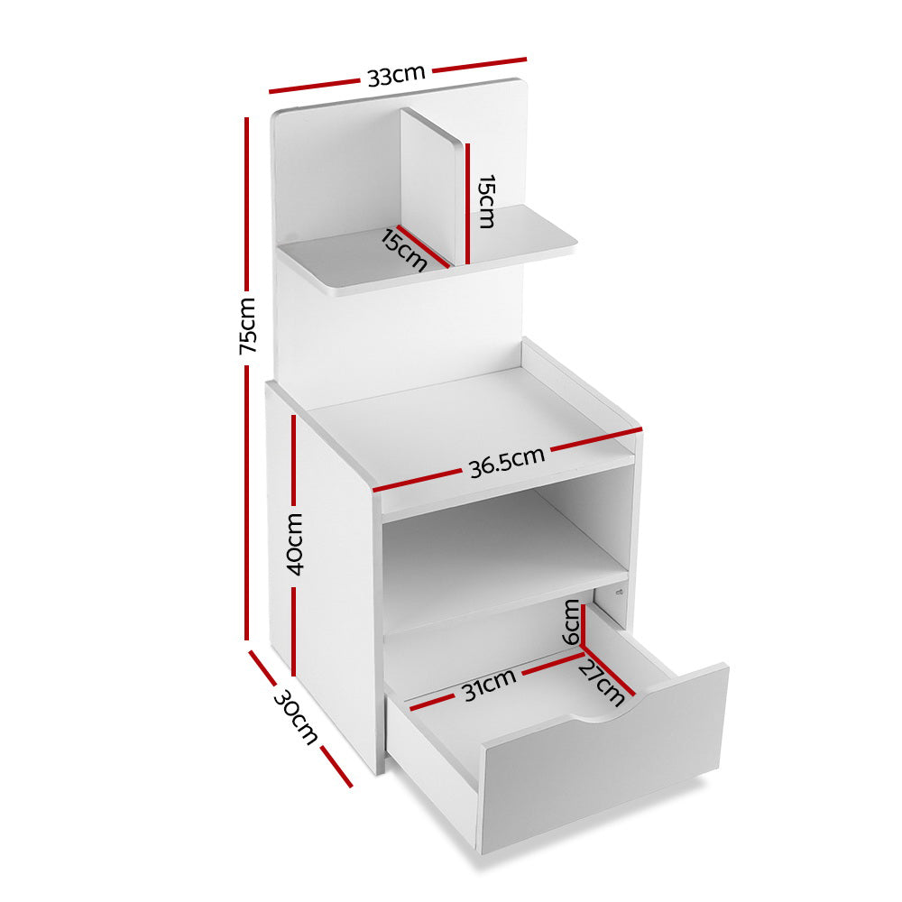 Artiss Bedside Table 1 Drawer with Shelves - EVERMORE White