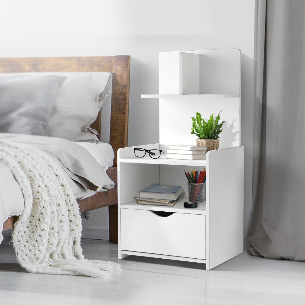 Artiss Bedside Table 1 Drawer with Shelves - EVERMORE White