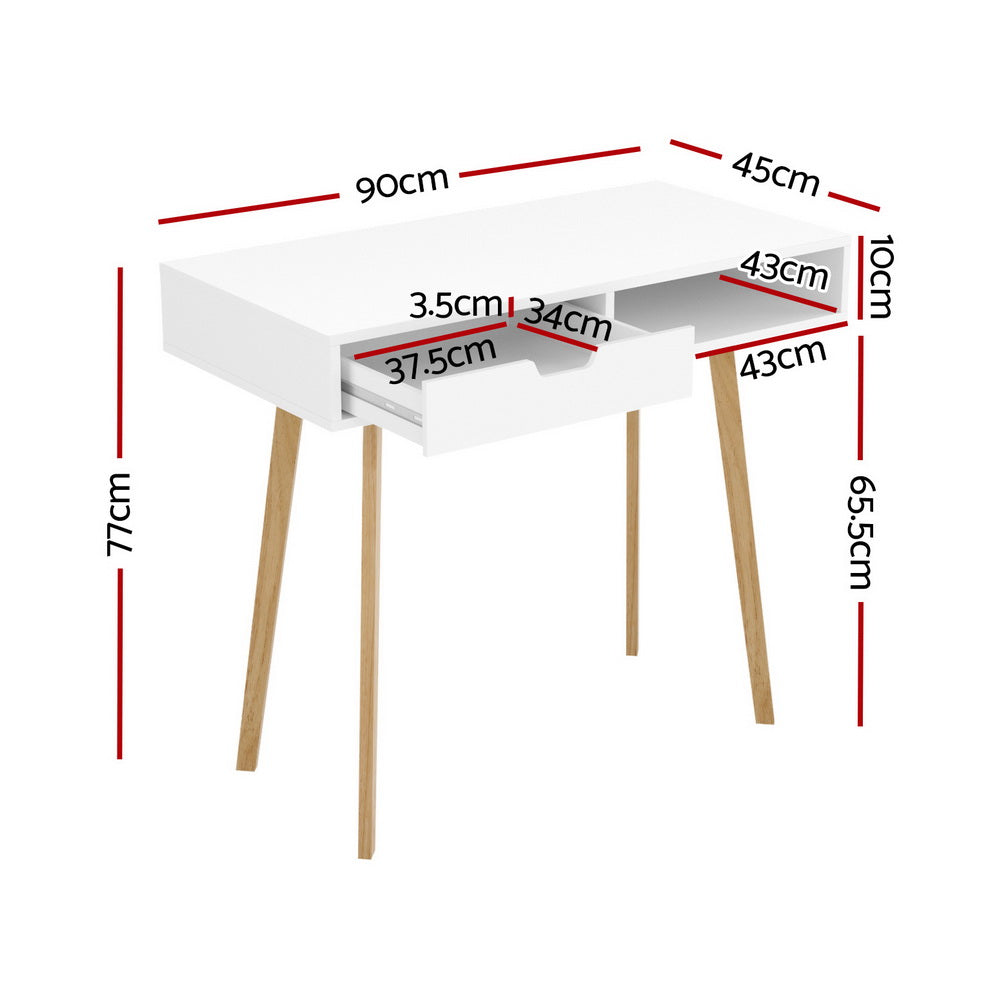 Artiss Computer Desk Drawer Cabinet Shelf White 90CM - 0