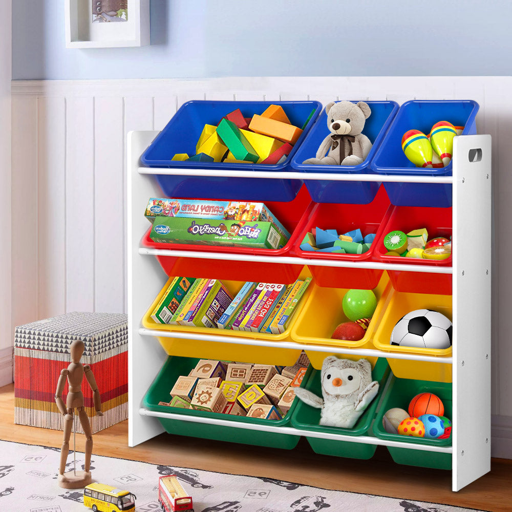 Keezi Kids Toy Box 12 Bins Bookshelf Organiser Children Storage Rack