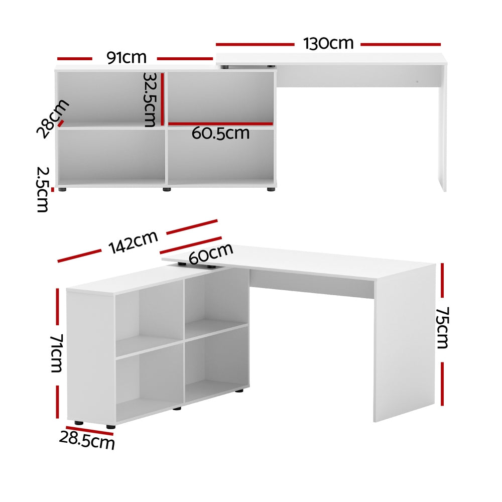 Artiss Computer Desk Bookshelf White 130CM