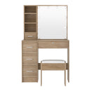 Artiss Dressing Table Set Stool 10 Led Bulbs Wood-3