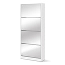 Artiss Shoe Rack Cabinet Mirror 60 Pairs White Rira-3