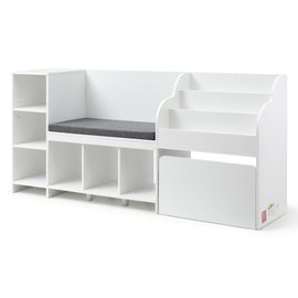 Keezi Kids Storage Unit Bookshelf Toy Box Organiser Bench Seat Cabinet 170cm White