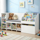 Keezi Kids Storage Unit Bookshelf Toy Box Organiser Bench Seat Cabinet 170cm White-8