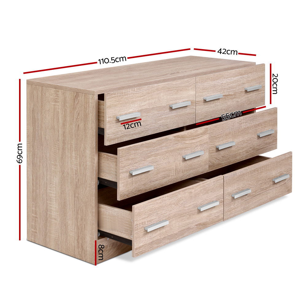 Artiss 6 Chest of Drawers - VEDA Pine - 0