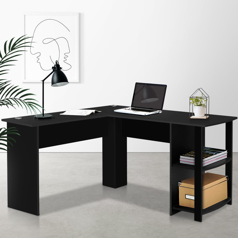 Artiss Computer Desk Shelf L-Shape Black 136CM