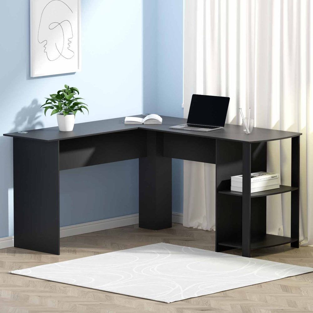 Artiss Computer Desk Shelf L-Shape Black 136CM