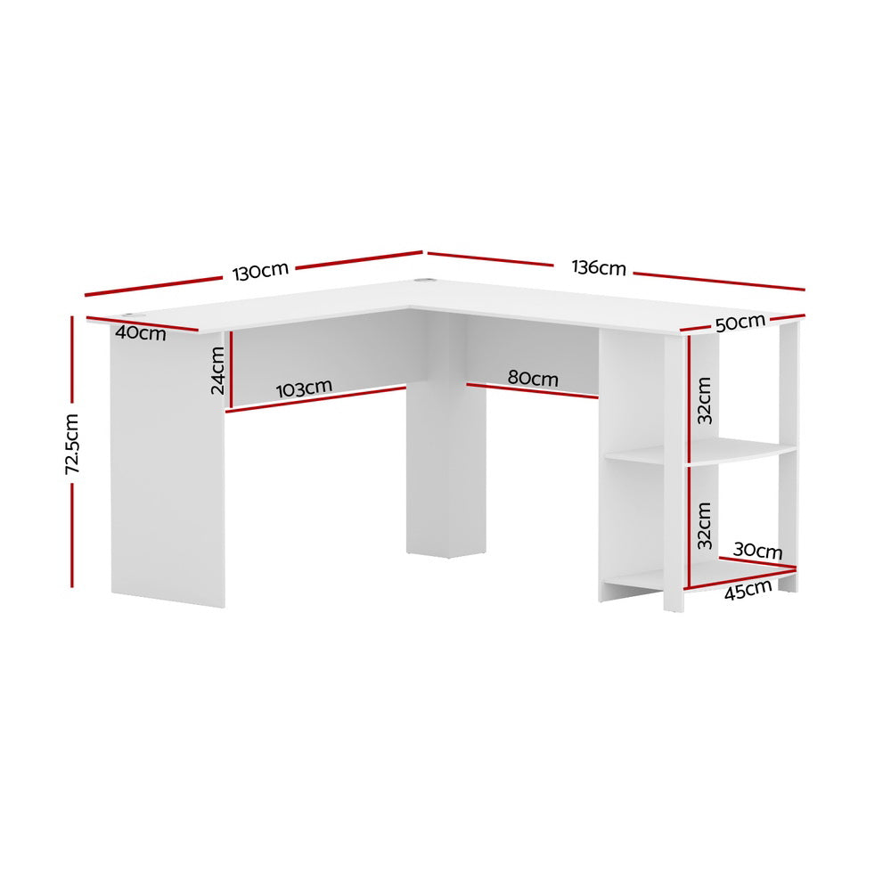 Artiss Computer Desk Shelf L-Shape White 136CM - 0