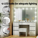 Artiss Dressing Table Vanity Desk Set Stool 12 Led Bulbs White-6