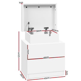 Artiss Bedside Table 2 Drawers Lift-up Storage - COLEY White - 0