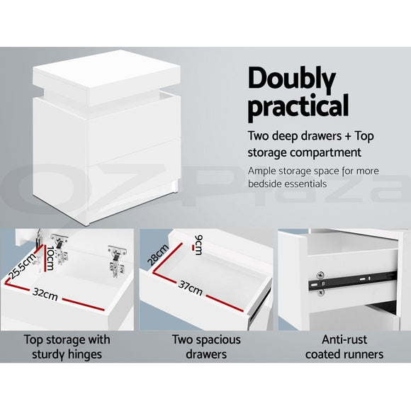 Artiss 2X Bedside Table 2 Drawers Lift-up Storage White