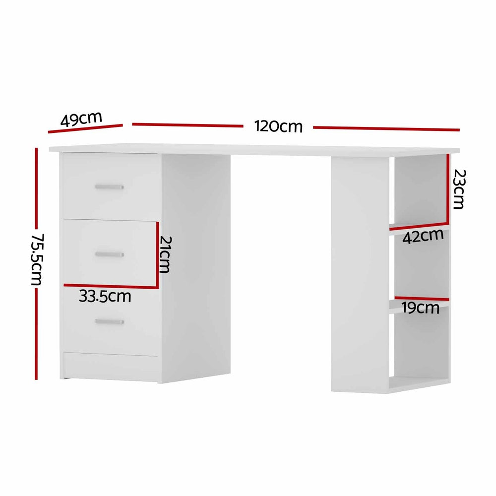 Artiss Computer Desk Drawer Shelf Cabinet White 120CM - 0