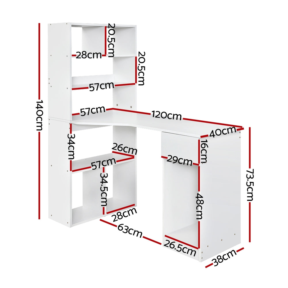 Artiss Computer Desk Bookshelf Drawer Cabinet White 120CM - 0