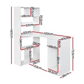 Artiss Computer Desk Bookshelf Drawer Cabinet White 120CM - 0
