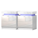 Artiss 2X Bedside Table LED 2 Drawers Lift-up Storage - COLEY White-1