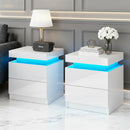 Artiss 2X Bedside Table LED 2 Drawers Lift-up Storage - COLEY White-7