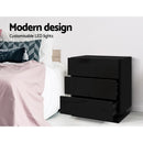 Artiss 2x Bedside Table LED 3 Drawers - MORI Black-5