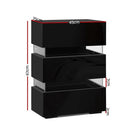 Artiss 2x Bedside Table LED 3 Drawers - LUMI Black-4