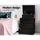 Artiss Bedside Table LED 3 Drawers - COLEY Black-4