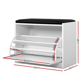 Artiss Shoe Rack Cabinet Bench 15 Pairs White Kyla - 0