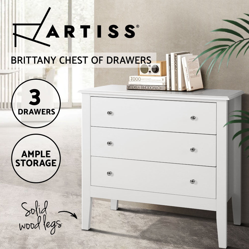 Artiss 3 Chest of Drawers - BRITTANY White