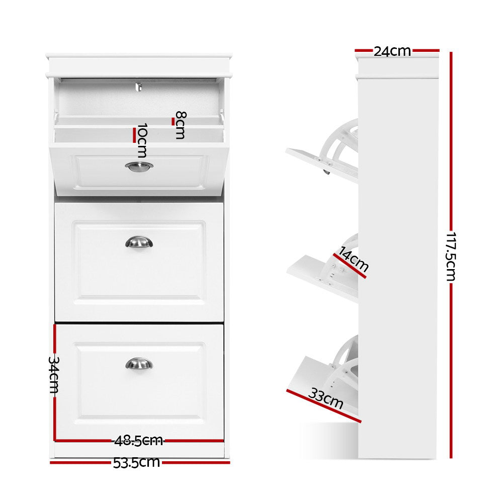 Artiss Shoe Rack Cabinet 18 Pairs 3-tier White Sena