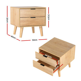 Artiss Bedside Table 2 Drawers - Pine - 0