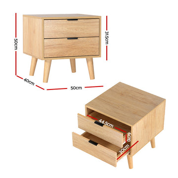 Artiss Bedside Table 2 Drawers - Pine - 0