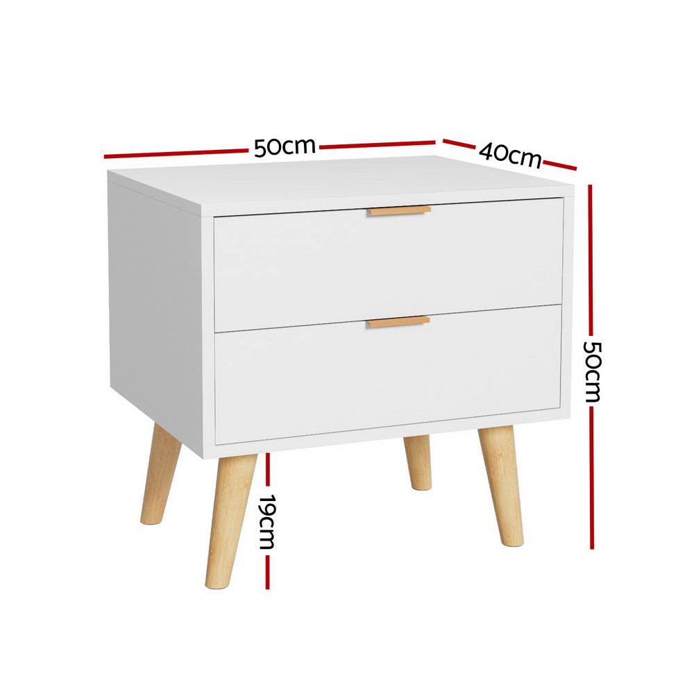 Artiss Bedside Table 2 Drawers - White - 0