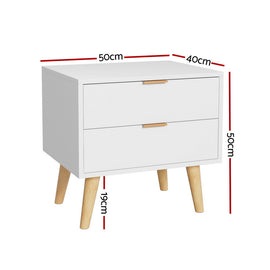 Artiss Bedside Table 2 Drawers - White - 0