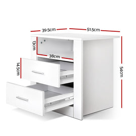 Artiss Bedside Table 2 Drawers with Shelf - TARA White - 0