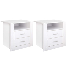 Artiss 2 X Bedside Table 2 Drawers with Shelf - TARA White