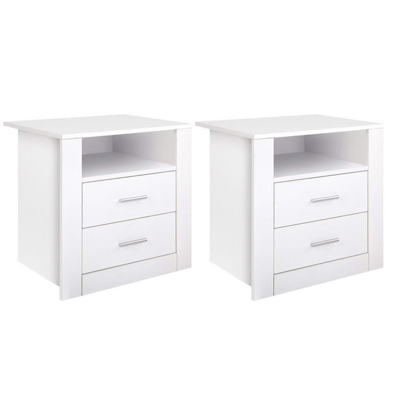 Artiss 2 X Bedside Table 2 Drawers with Shelf - TARA White