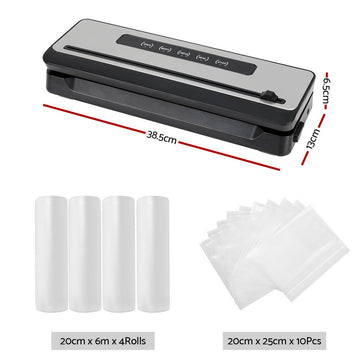 Devanti Food Vacuum Sealer Machine Sealing Cutter 5 Modes Storage Bags 4 Rolls - 0