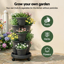 Green Fingers 5 Tier Vertical Garden Planter, Stackable Planters with 4 Wheels, Black, Raised Garden Bed, Garden Tower Indoor Outdoor, Auto Drainage System, for Strawberries, Herbs, Flower, Vegetables-2