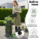 Green Fingers 5 Tier Vertical Garden Planter, Stackable Planters with 4 Wheels, Black, Raised Garden Bed, Garden Tower Indoor Outdoor, Auto Drainage System, for Strawberries, Herbs, Flower, Vegetables-3