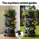Green Fingers 5 Tier Vertical Garden Planter, Stackable Planters with 4 Wheels, Black, Raised Garden Bed, Garden Tower Indoor Outdoor, Auto Drainage System, for Strawberries, Herbs, Flower, Vegetables-4