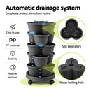 Green Fingers 5 Tier Vertical Garden Planter, Stackable Planters with 4 Wheels, Black, Raised Garden Bed, Garden Tower Indoor Outdoor, Auto Drainage System, for Strawberries, Herbs, Flower, Vegetables-5