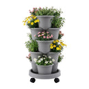 Green Fingers 5 Tier Vertical Garden Planter, Stackable Planters with 4 Wheels, Grey, Raised Garden Bed, Garden Tower Indoor Outdoor, Auto Drainage System, for Strawberries, Herbs, Flower, Vegetables-9
