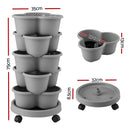 Green Fingers 5 Tier Vertical Garden Planter, Stackable Planters with 4 Wheels, Grey, Raised Garden Bed, Garden Tower Indoor Outdoor, Auto Drainage System, for Strawberries, Herbs, Flower, Vegetables-8