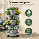 Green Fingers 5 Tier Vertical Garden Planter, Stackable Planters with 4 Wheels, Grey, Raised Garden Bed, Garden Tower Indoor Outdoor, Auto Drainage System, for Strawberries, Herbs, Flower, Vegetables-2