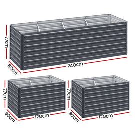 Green Fingers Garden Bed 240x80x77cm Planter Box Raised Container Galvanised Herb - 0