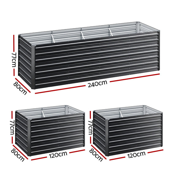Green Fingers 2-in-1 Raised Garden Bed Kit, 240cm/120cm| 77cm Extra Deep Ergonomic Planter Box | Protect Your Back | Galvanised Steel Vegetable Flower Pot for Outdoor Garden | Includes Gloves & Pegs