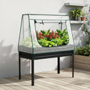 Green Fingers Elevated Metal Garden Bed Kit w Mini Greenhouse Cover 116x60cm Stand-Up Height Trellis-1